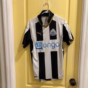 Puma Newcastle United Black & White Striped Soccer Jersey with Gold Trim